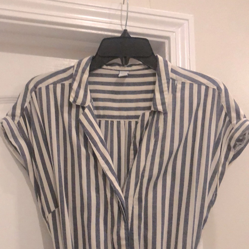 Blue and white striped dress